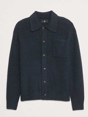 Banana Republic Men's ribbed boucle polo cardigan size large in navy